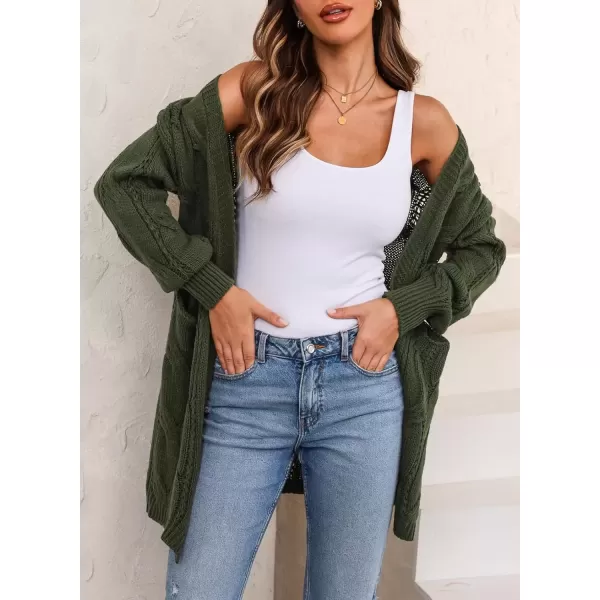 imageAstylish Women Fall Cardigan Sweaters Chunky Cable Knit Cardigan Sweaters with PocketsGreen