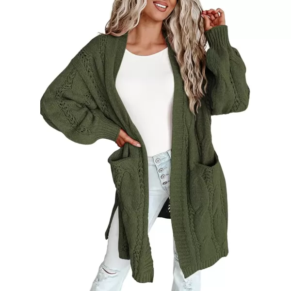 imageAstylish Women Fall Cardigan Sweaters Chunky Cable Knit Cardigan Sweaters with PocketsGreen