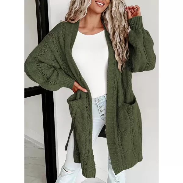 imageAstylish Women Fall Cardigan Sweaters Chunky Cable Knit Cardigan Sweaters with PocketsGreen