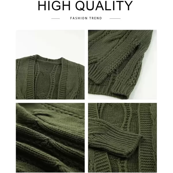 imageAstylish Women Fall Cardigan Sweaters Chunky Cable Knit Cardigan Sweaters with PocketsGreen