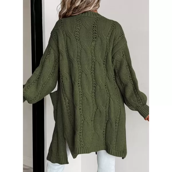 imageAstylish Women Fall Cardigan Sweaters Chunky Cable Knit Cardigan Sweaters with PocketsGreen