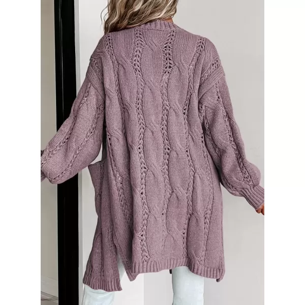 imageAstylish Women Fall Cardigan Sweaters Chunky Cable Knit Cardigan Sweaters with PocketsPurple