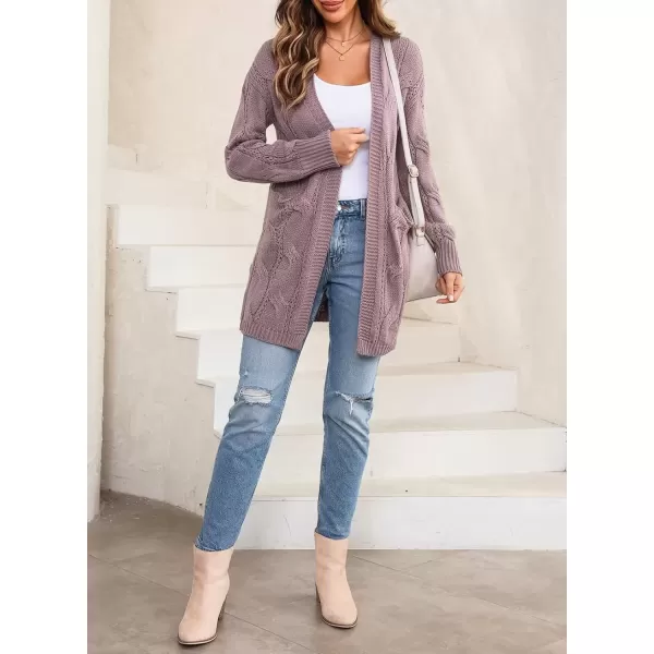 imageAstylish Women Fall Cardigan Sweaters Chunky Cable Knit Cardigan Sweaters with PocketsPurple