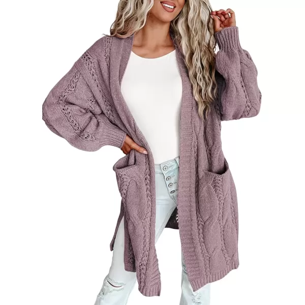 imageAstylish Women Fall Cardigan Sweaters Chunky Cable Knit Cardigan Sweaters with PocketsPurple