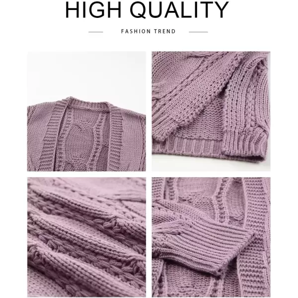 imageAstylish Women Fall Cardigan Sweaters Chunky Cable Knit Cardigan Sweaters with PocketsPurple
