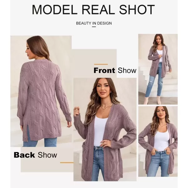 imageAstylish Women Fall Cardigan Sweaters Chunky Cable Knit Cardigan Sweaters with PocketsPurple