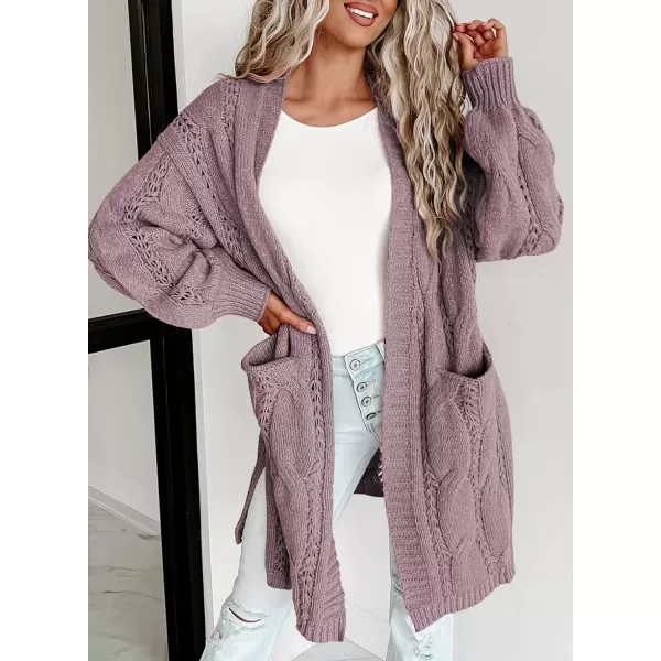 imageAstylish Women Fall Cardigan Sweaters Chunky Cable Knit Cardigan Sweaters with PocketsPurple