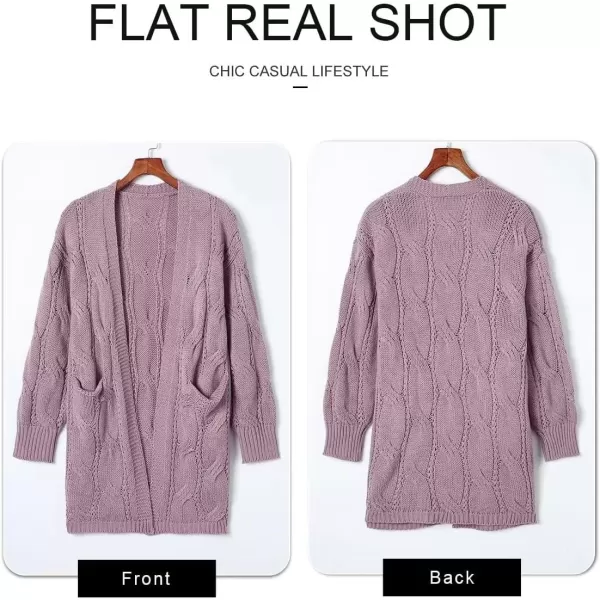 imageAstylish Women Fall Cardigan Sweaters Chunky Cable Knit Cardigan Sweaters with PocketsPurple
