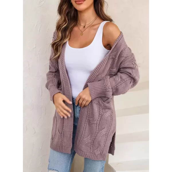 imageAstylish Women Fall Cardigan Sweaters Chunky Cable Knit Cardigan Sweaters with PocketsPurple