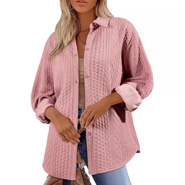 imageAstylish Women Long Lantern Sleeve Shirts Cable Textured V Neck Button Down Tops Casual Oversized BlouseSepia Rose