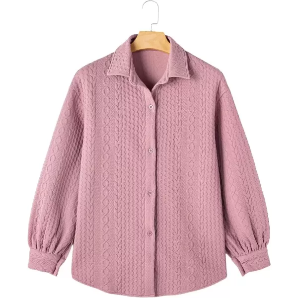 imageAstylish Women Long Lantern Sleeve Shirts Cable Textured V Neck Button Down Tops Casual Oversized BlouseSepia Rose