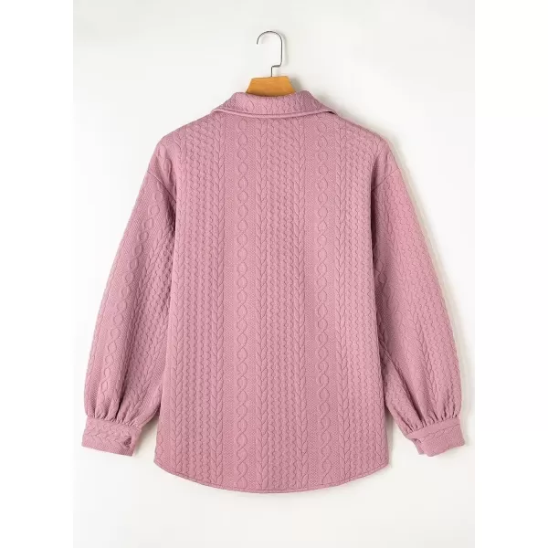 imageAstylish Women Long Lantern Sleeve Shirts Cable Textured V Neck Button Down Tops Casual Oversized BlouseSepia Rose