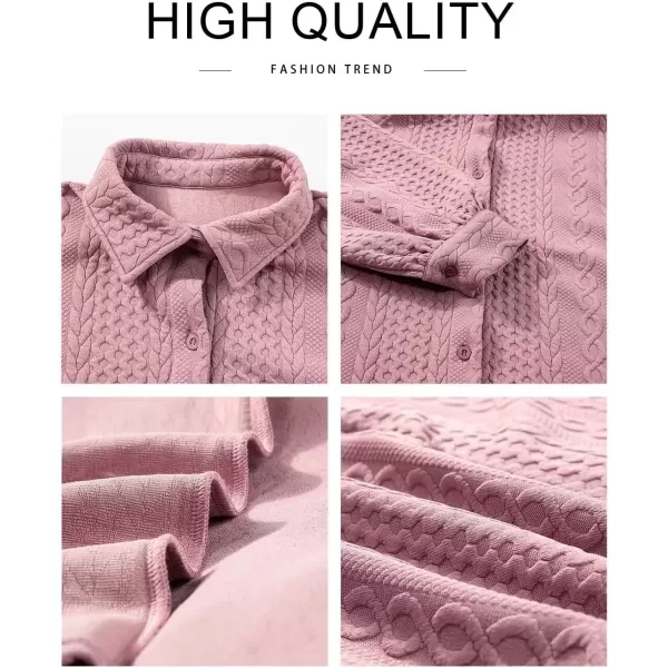 imageAstylish Women Long Lantern Sleeve Shirts Cable Textured V Neck Button Down Tops Casual Oversized BlouseSepia Rose