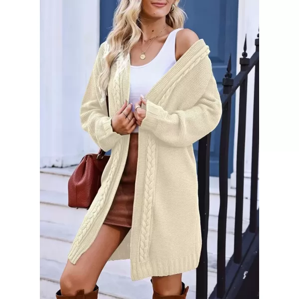 imageAstylish Women Loose Open Front Long Cardigan Sweater Hooded Cable Knit Outerwear CoatsApricot