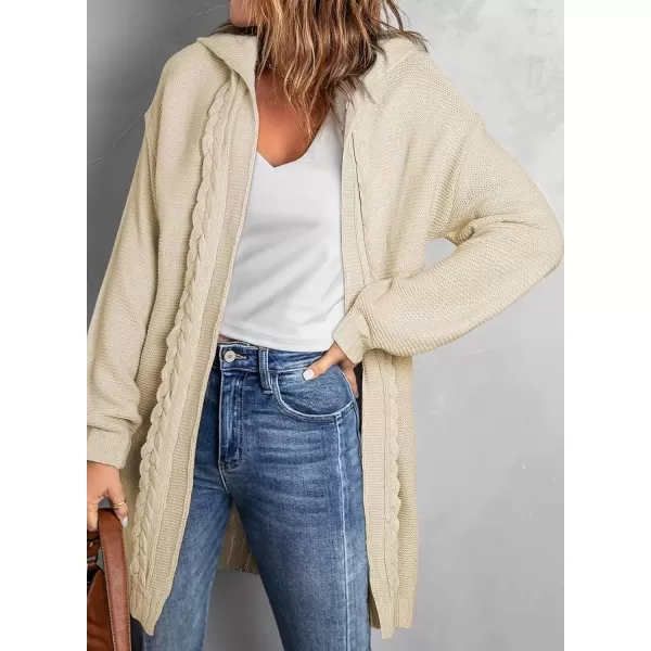 imageAstylish Women Loose Open Front Long Cardigan Sweater Hooded Cable Knit Outerwear CoatsApricot