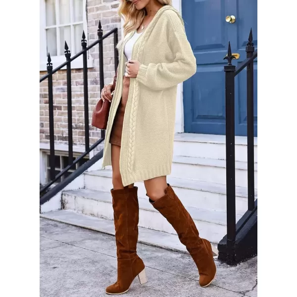 imageAstylish Women Loose Open Front Long Cardigan Sweater Hooded Cable Knit Outerwear CoatsApricot