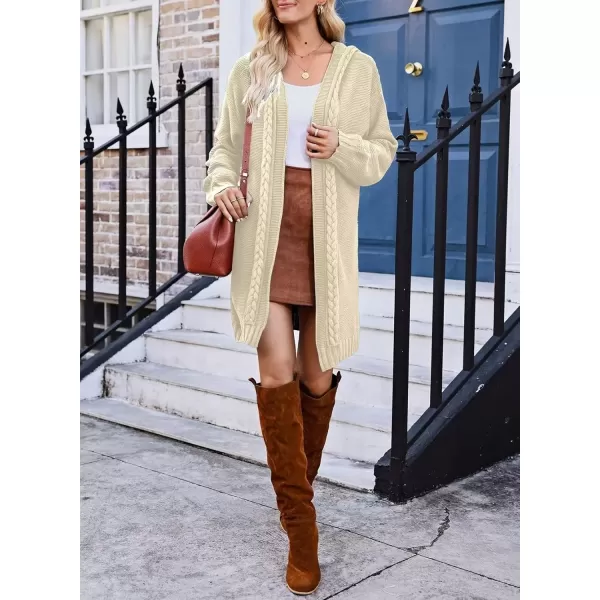 imageAstylish Women Loose Open Front Long Cardigan Sweater Hooded Cable Knit Outerwear CoatsApricot