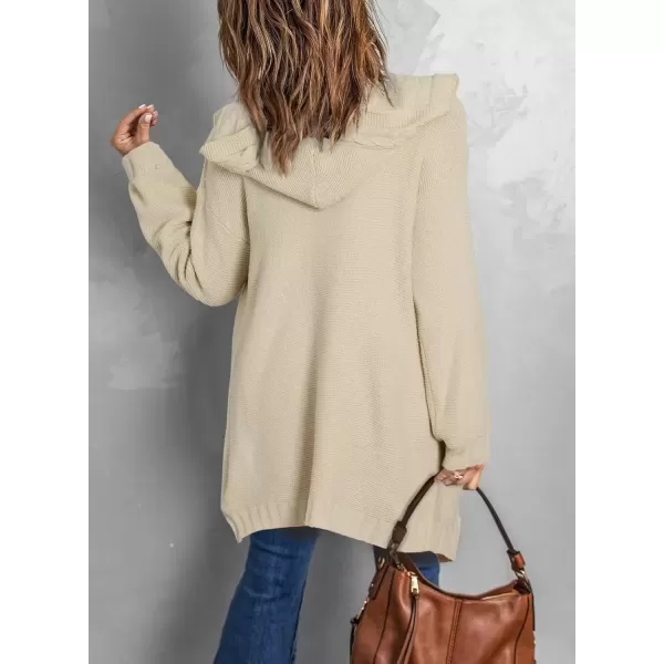 imageAstylish Women Loose Open Front Long Cardigan Sweater Hooded Cable Knit Outerwear CoatsApricot
