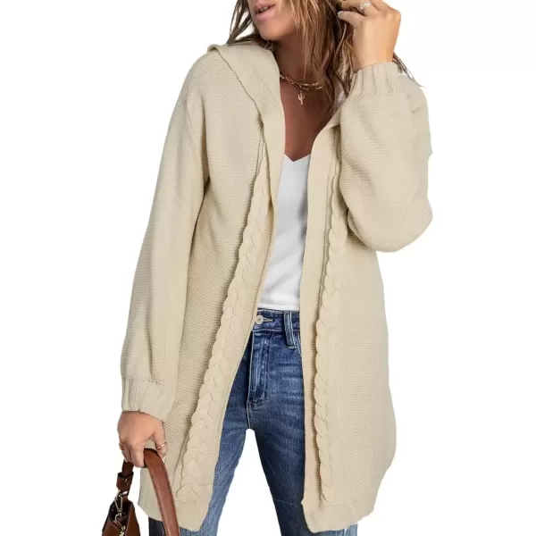 imageAstylish Women Loose Open Front Long Cardigan Sweater Hooded Cable Knit Outerwear CoatsApricot