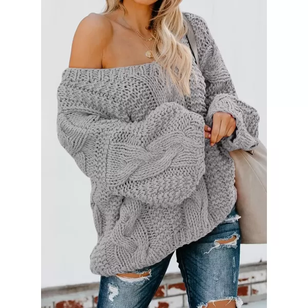 imageAstylish Women Sexy Long Sleeve Off Shoulder Loose Cable Knit Pullover SweaterA Gray