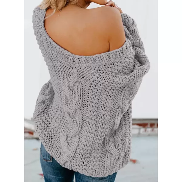 imageAstylish Women Sexy Long Sleeve Off Shoulder Loose Cable Knit Pullover SweaterA Gray