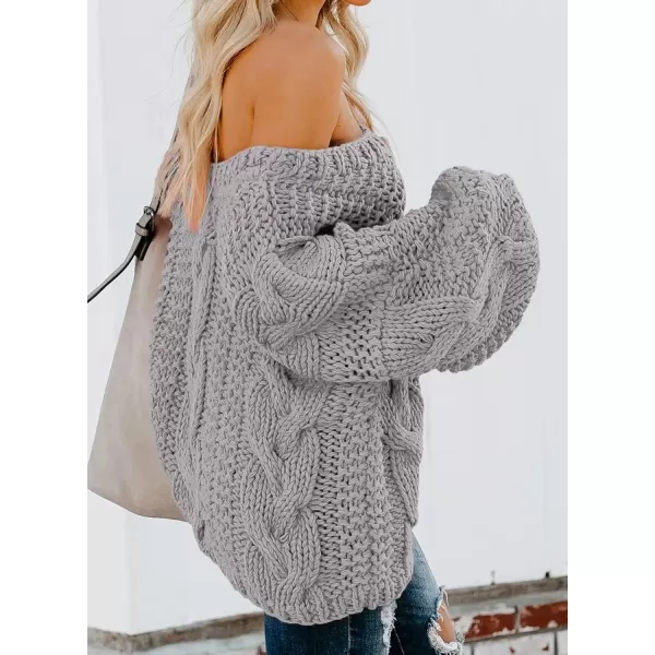 imageAstylish Women Sexy Long Sleeve Off Shoulder Loose Cable Knit Pullover SweaterA Gray