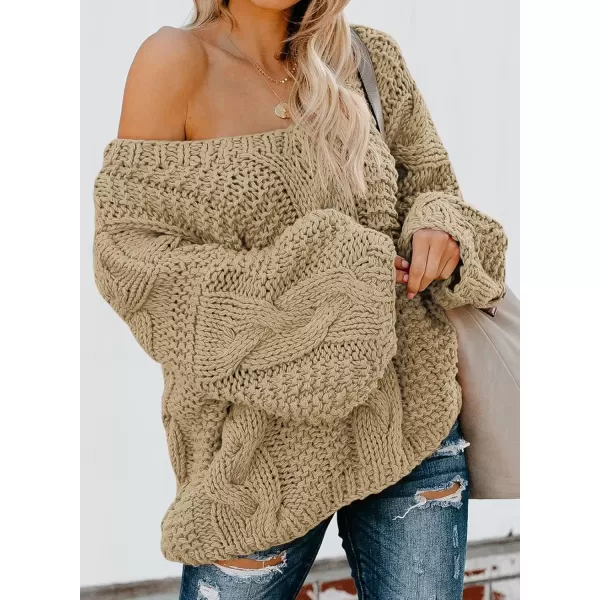 imageAstylish Women Sexy Long Sleeve Off Shoulder Loose Cable Knit Pullover SweaterQ Beige