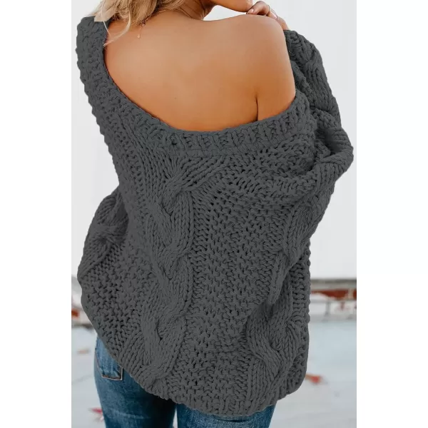 imageAstylish Women Sexy Long Sleeve Off Shoulder Loose Cable Knit Pullover SweaterQ Dark Gray