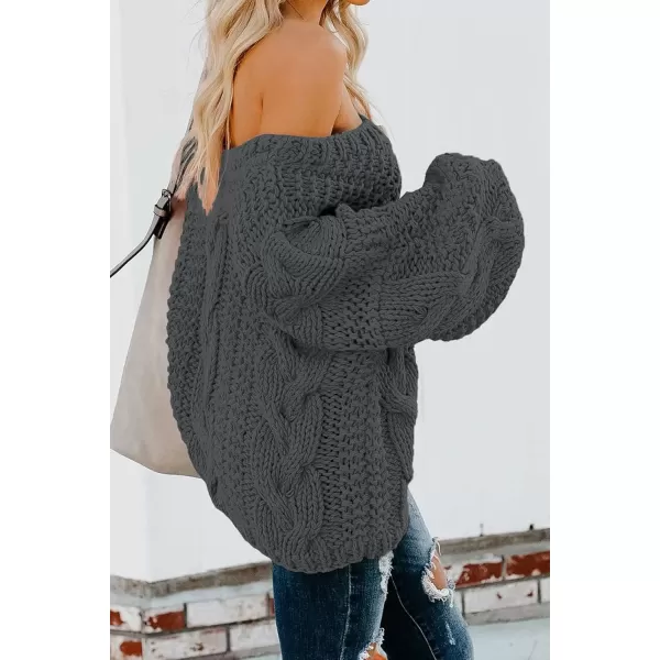 imageAstylish Women Sexy Long Sleeve Off Shoulder Loose Cable Knit Pullover SweaterQ Dark Gray