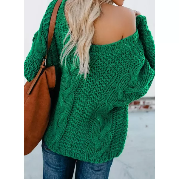 imageAstylish Women Sexy Long Sleeve Off Shoulder Loose Cable Knit Pullover SweaterQ Green