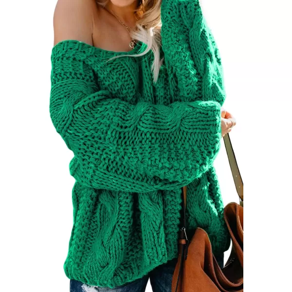 imageAstylish Women Sexy Long Sleeve Off Shoulder Loose Cable Knit Pullover SweaterQ Green