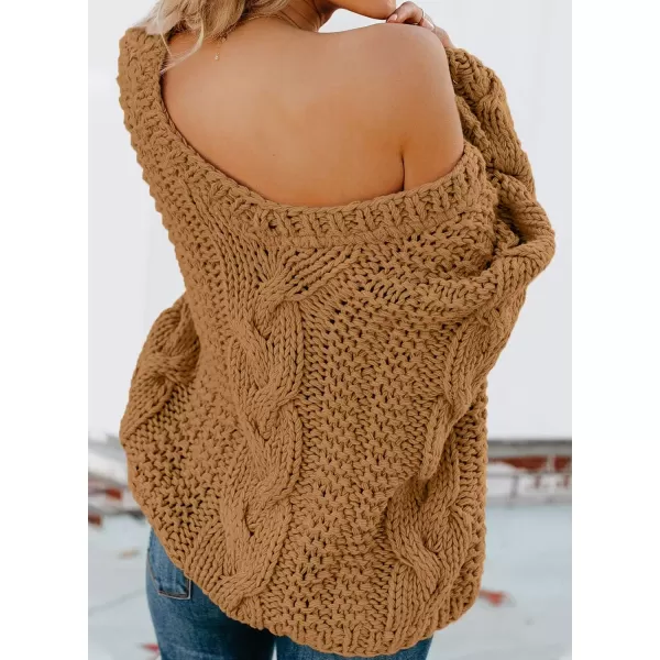 imageAstylish Women Sexy Long Sleeve Off Shoulder Loose Cable Knit Pullover SweaterQ Yellow Brown