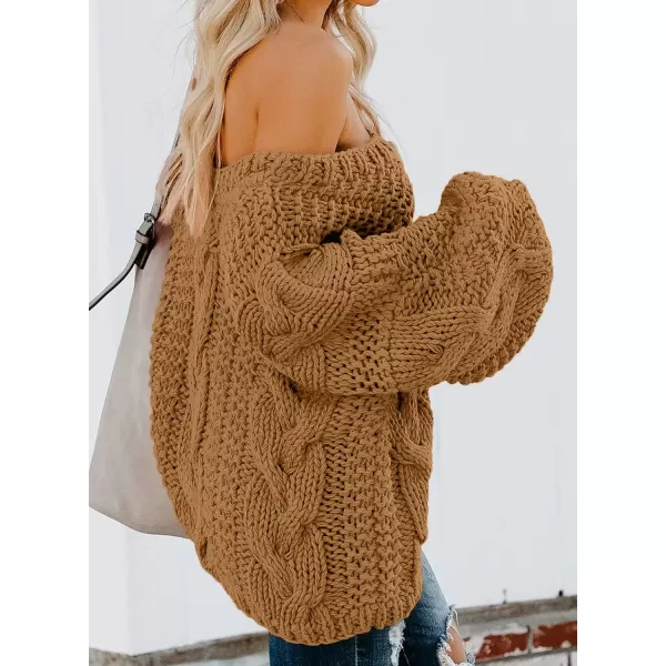 imageAstylish Women Sexy Long Sleeve Off Shoulder Loose Cable Knit Pullover SweaterQ Yellow Brown