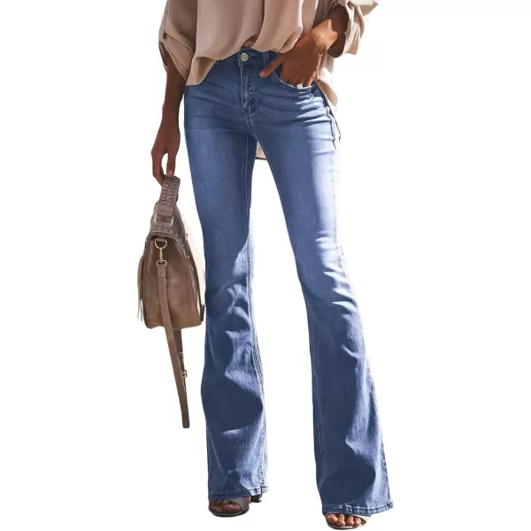 imageAstylish Women Stylish Flare Jeans Bell Bottom Mid Rise Fitted Bell Bottom Stretch Wide Leg Denim Sky Blue Large