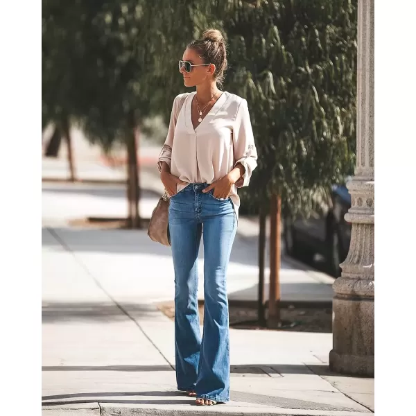 imageAstylish Women Stylish Flare Jeans Bell Bottom Mid Rise Fitted Bell Bottom Stretch Wide Leg Denim Sky Blue Large