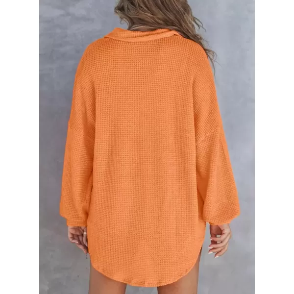imageAstylish Women Waffle Knit Tops Henley Shirts Long Sleeve V Neck Solid Color Casual TunicY Grapefruit Orange
