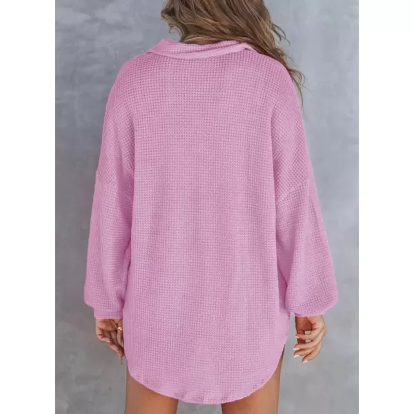 imageAstylish Women Waffle Knit Tops Henley Shirts Long Sleeve V Neck Solid Color Casual TunicY Phalaenopsis