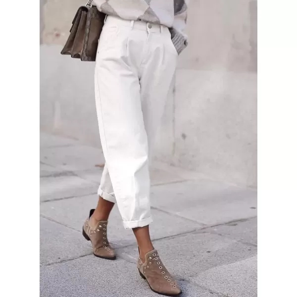 imageAstylish Women White Jeans High Waist Casual Loose Boyfriend Cropped Mom Denim Pants White Size 14