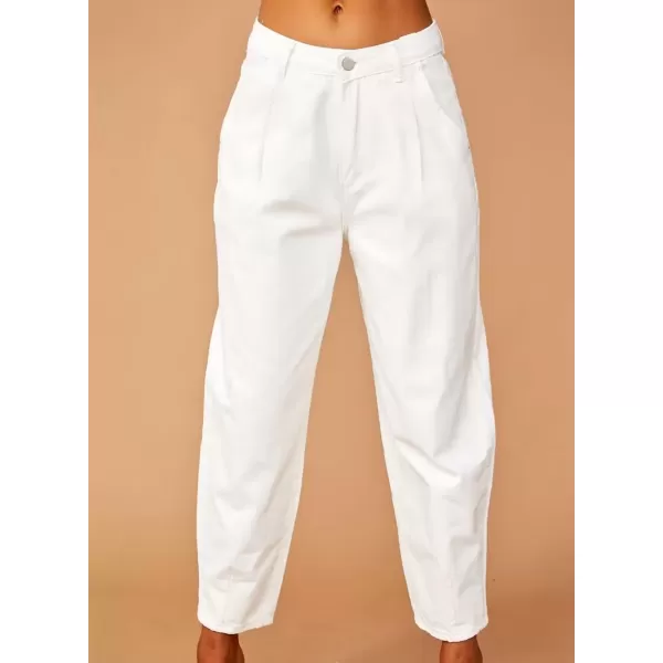 imageAstylish Women White Jeans High Waist Casual Loose Boyfriend Cropped Mom Denim Pants White Size 14