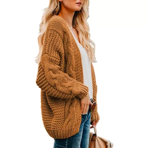 imageAstylish Womens 2023 Open Front Long Sleeve Chunky Knit Cardigan Sweaters Loose Outwear CoatAbyellow Brown