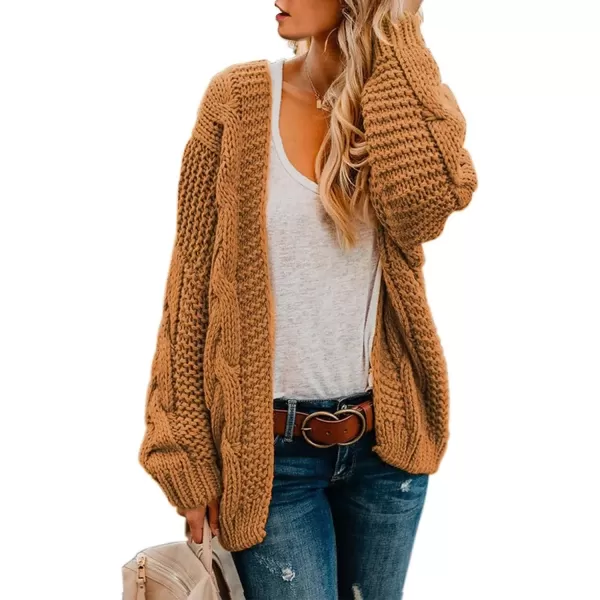 imageAstylish Womens 2023 Open Front Long Sleeve Chunky Knit Cardigan Sweaters Loose Outwear CoatAbyellow Brown