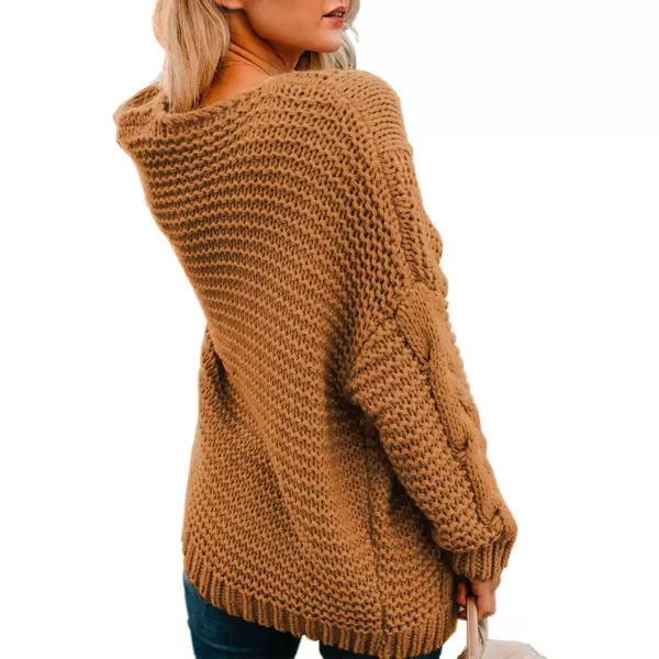 imageAstylish Womens 2023 Open Front Long Sleeve Chunky Knit Cardigan Sweaters Loose Outwear CoatAbyellow Brown