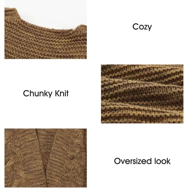 imageAstylish Womens 2023 Open Front Long Sleeve Chunky Knit Cardigan Sweaters Loose Outwear CoatD Brown
