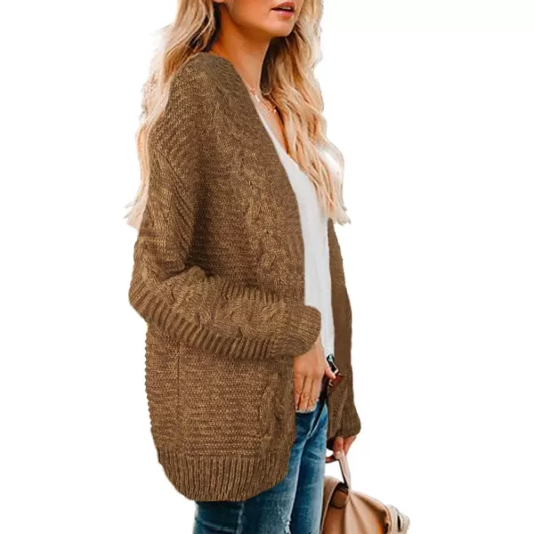imageAstylish Womens 2023 Open Front Long Sleeve Chunky Knit Cardigan Sweaters Loose Outwear CoatD Brown