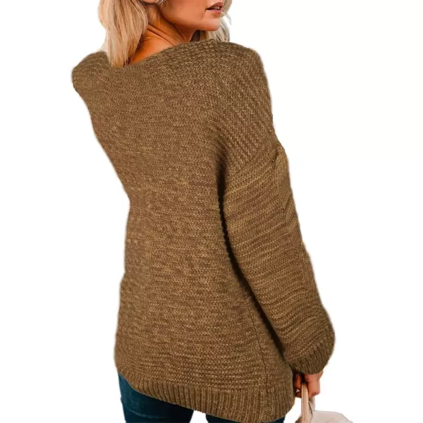 imageAstylish Womens 2023 Open Front Long Sleeve Chunky Knit Cardigan Sweaters Loose Outwear CoatD Brown