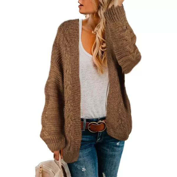 imageAstylish Womens 2023 Open Front Long Sleeve Chunky Knit Cardigan Sweaters Loose Outwear CoatD Brown