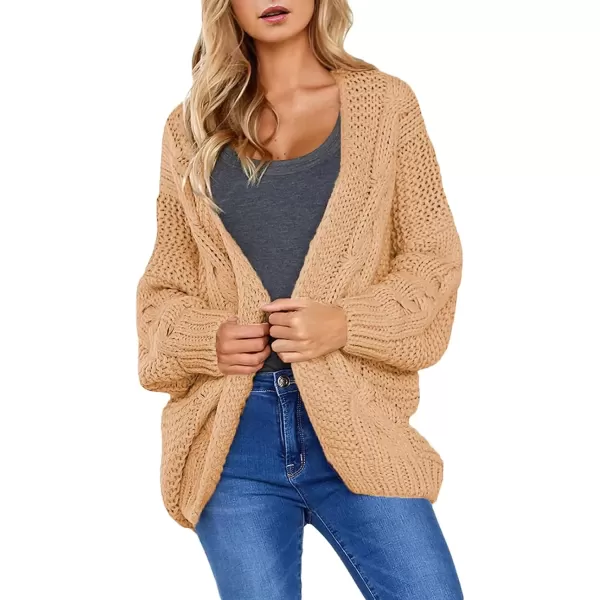imageAstylish Womens 2023 Open Front Long Sleeve Chunky Knit Cardigan Sweaters Loose Outwear CoatE Apricot