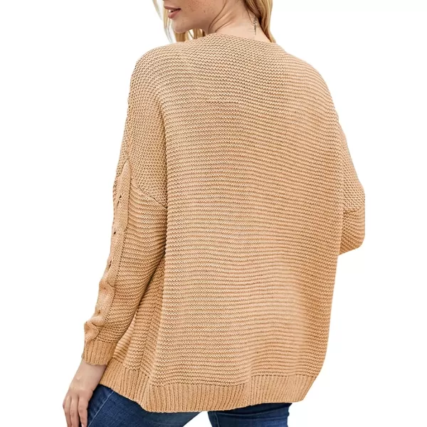 imageAstylish Womens 2023 Open Front Long Sleeve Chunky Knit Cardigan Sweaters Loose Outwear CoatE Apricot