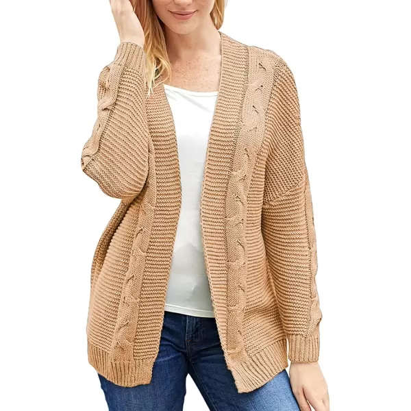 imageAstylish Womens 2023 Open Front Long Sleeve Chunky Knit Cardigan Sweaters Loose Outwear CoatE Apricot