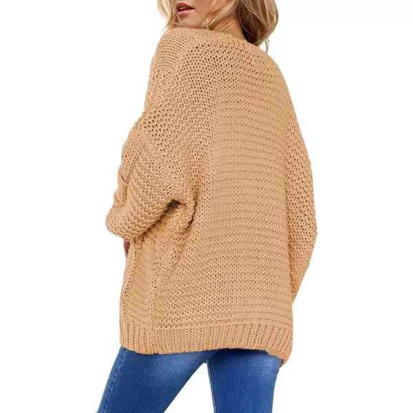 imageAstylish Womens 2023 Open Front Long Sleeve Chunky Knit Cardigan Sweaters Loose Outwear CoatE Apricot
